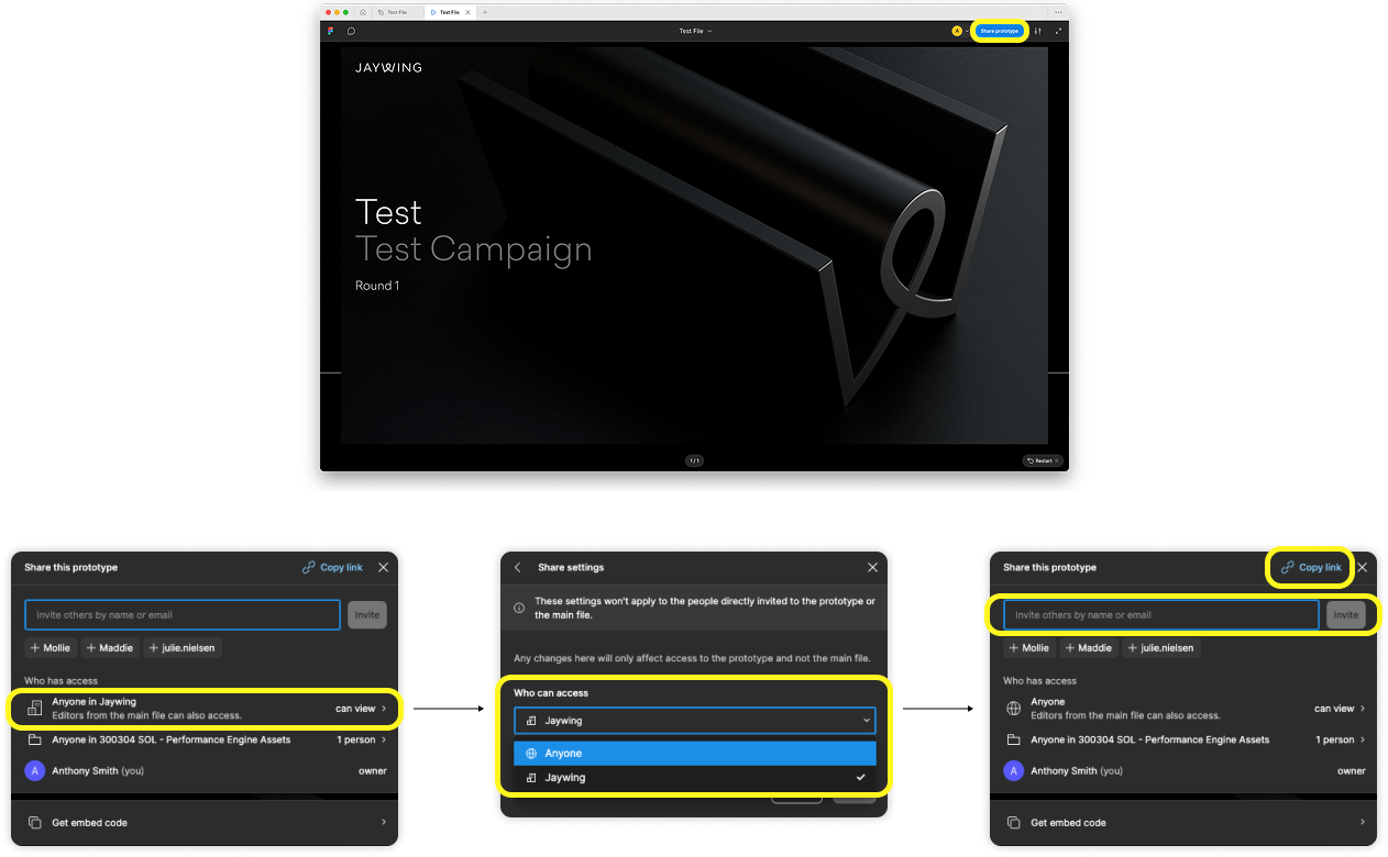 Figma sharing permissions for prototypes